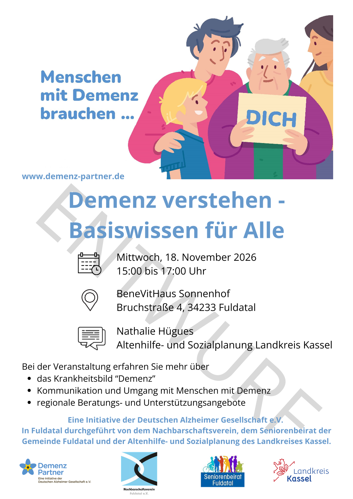 Demenz verstehen - am 18.11.2026 um 15.00 Uhr im BeneVitHaus Sonnenhof in F-Ihringshausen