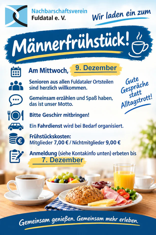 Männerfrühstück am 9. Dezember um 10.00 Uhr